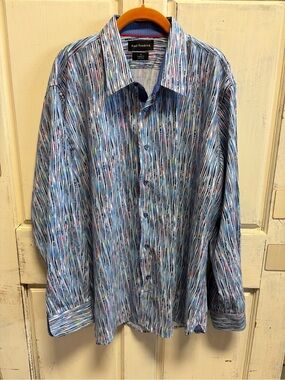 Paul Fredrick Blue Multi-Stripe Long-Sleeve Dress Shirt